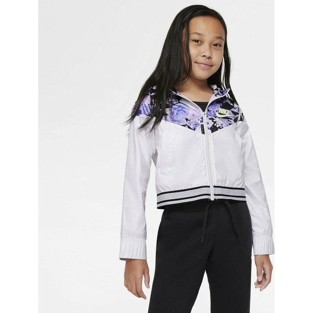 NikeSportswear Wind Runner Big Girl's Graphic Jacket WHITE SIZE L CU8204-100